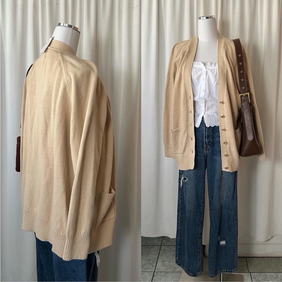 Lands' End Women's Drifter Varsity Vneck Relaxed Cardigan Sweater size Large. - Picture 6 of 8